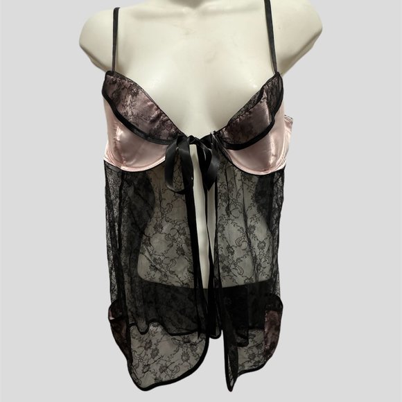 Victoria Secret size 38C black/pink chemise/ slip - Picture 1 of 10
